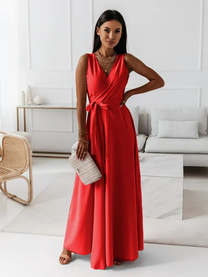 Lune London | Women Solid Color V-Neck Long Dress