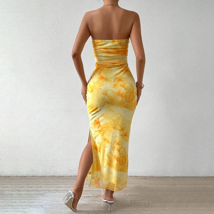 Robe maxi à manches longues pour femmes avec encolure bandeau et fente haute Chic & Stil