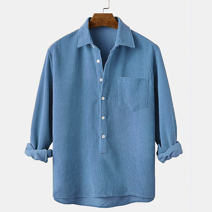 Men's long sleeve Henley shirt with textured fabric and chest pocket Lune London