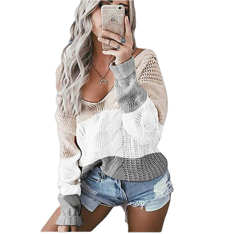 Knit sweater for women with a generous neckline and a trendy pattern Lune London