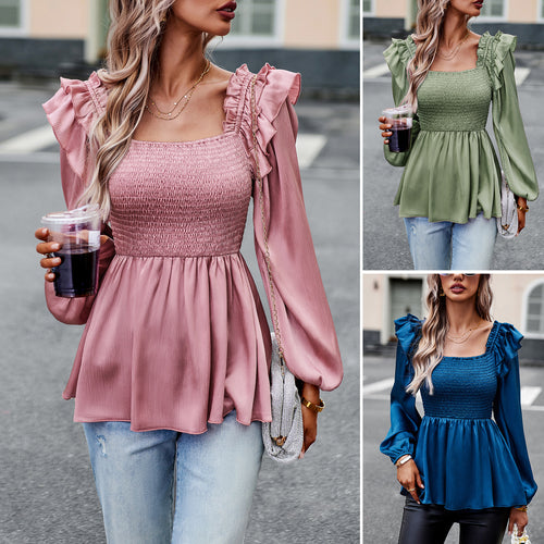 Blouse for women with ruffled details and an elastic waist Lune London