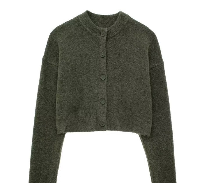 Women's Short Cardigan with Button Placket and Elegant Round Neckline Lune London