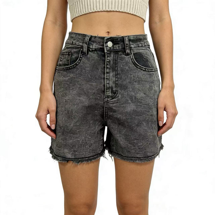 Women's fashionable denim shorts in a casual cut with frayed hem Lune London