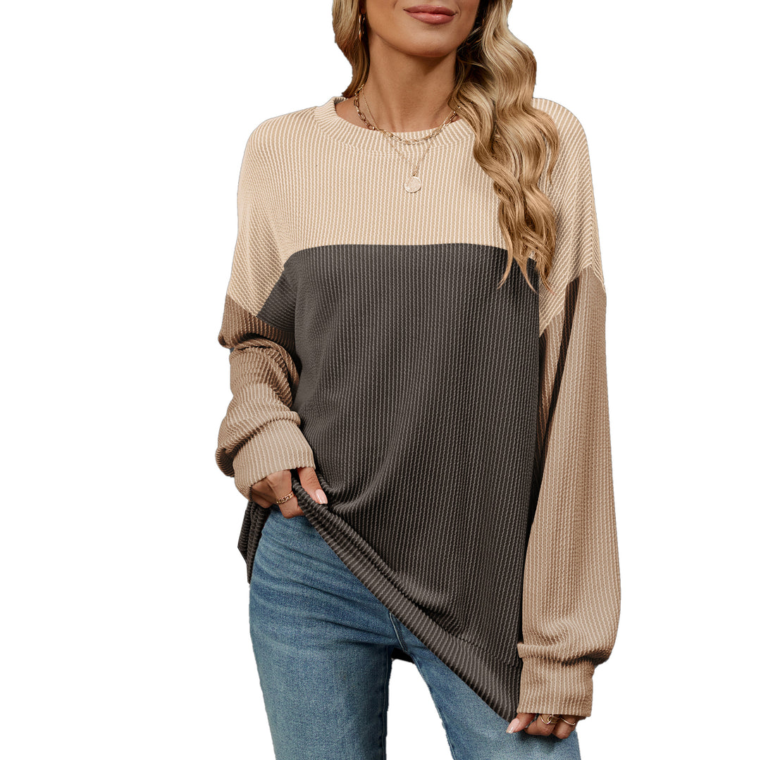 Women's sweatshirt with a trendy ribbed design and contrasting color sleeves Lune London