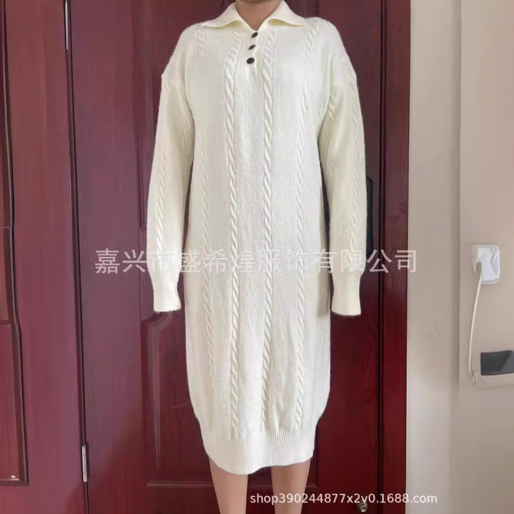 Robe en tricot pour femmes avec patte de boutonnage et texture élégante en motif de câble Chic & Stil