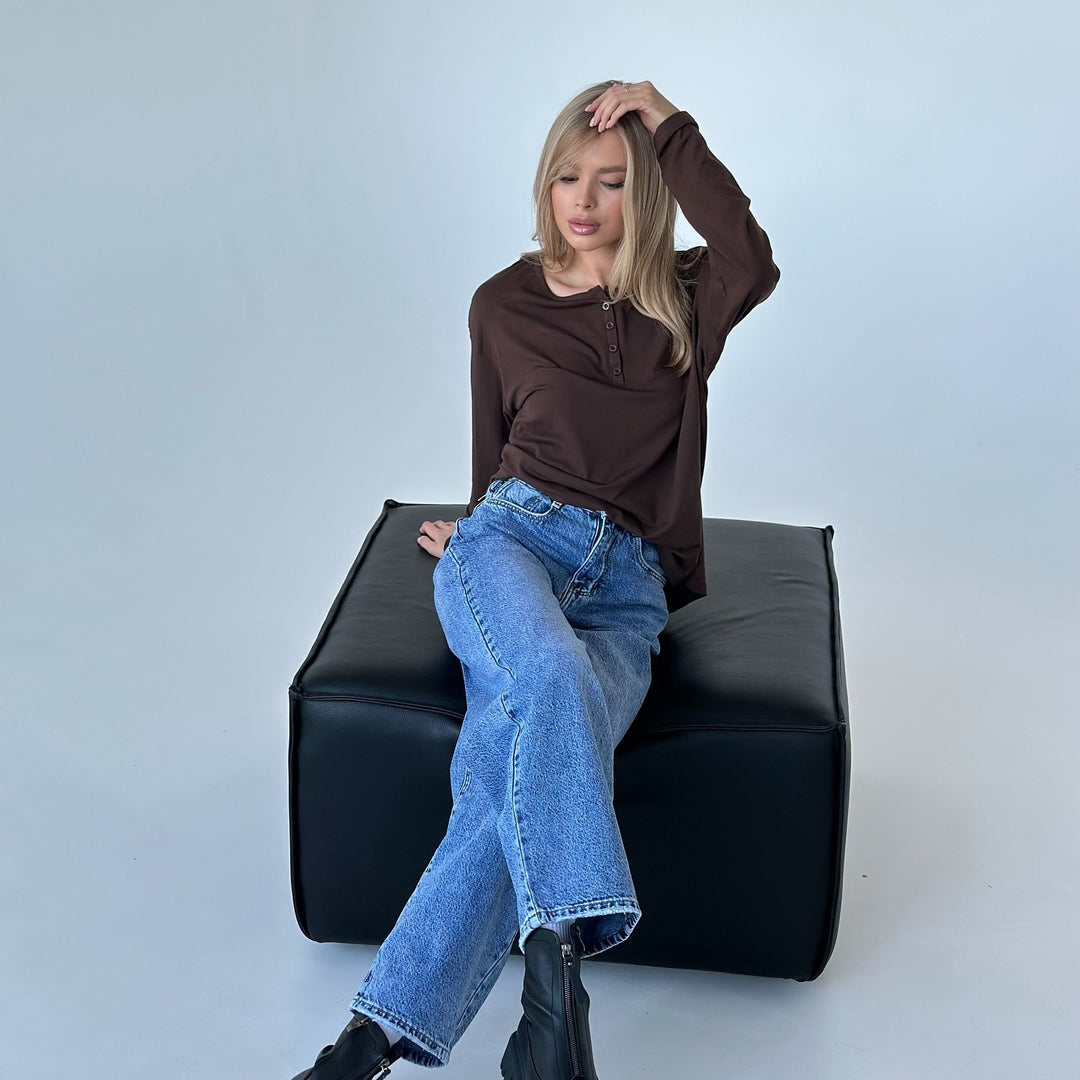 Long sleeve blouse for women with button details and relaxed cut Lune London