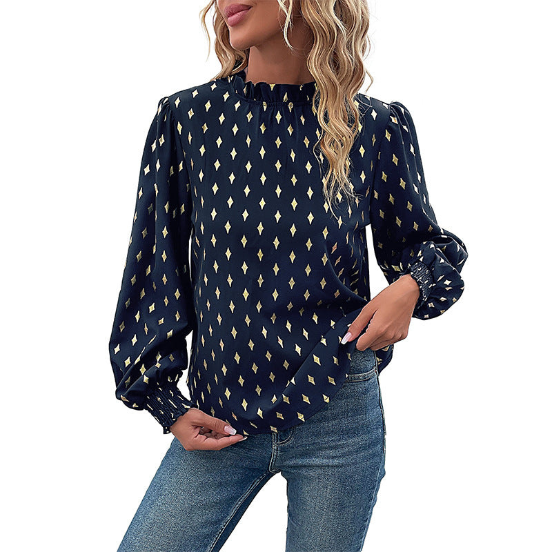 Women's blouse with high-quality print and generous puffed sleeves Lune London