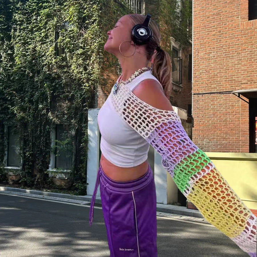 Crochet tank top for women with open stitches and wide sleeves Lune London