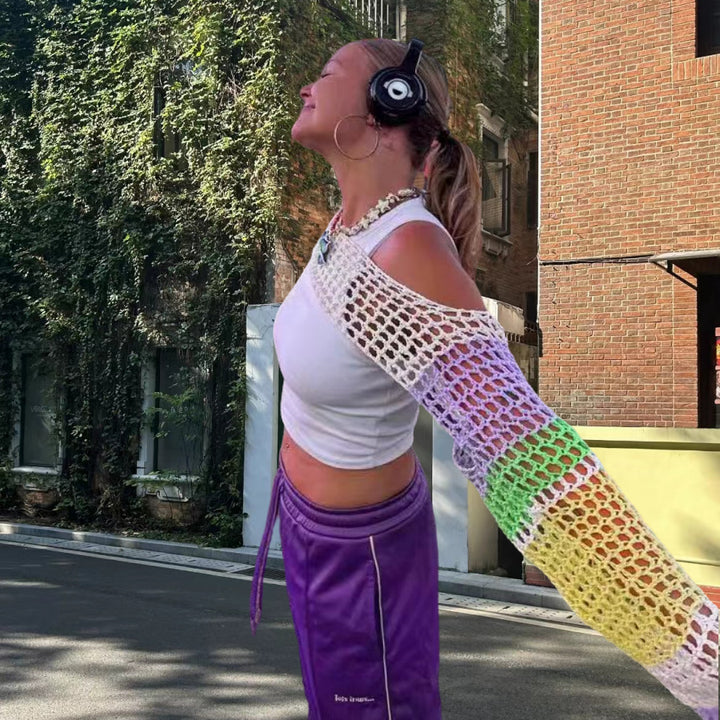 Crochet tank top for women with open stitches and wide sleeves Lune London