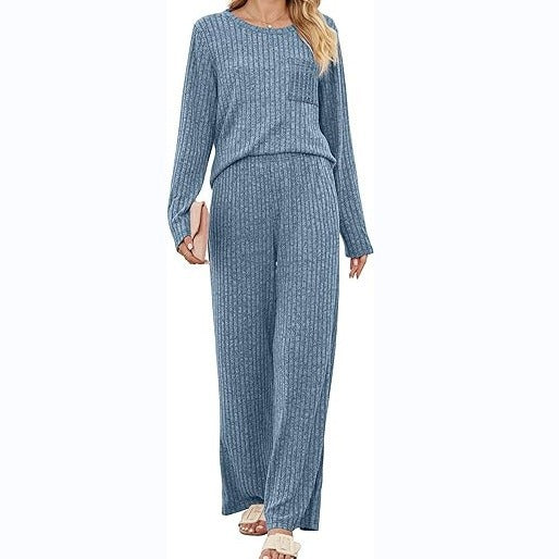 Casual lounge set for women with long sleeve top and wide leg pants Lune London