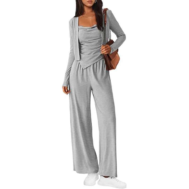 Women Comfortable Jumpsuit with Sleeveless Blouse and Open Cardigan Lune London
