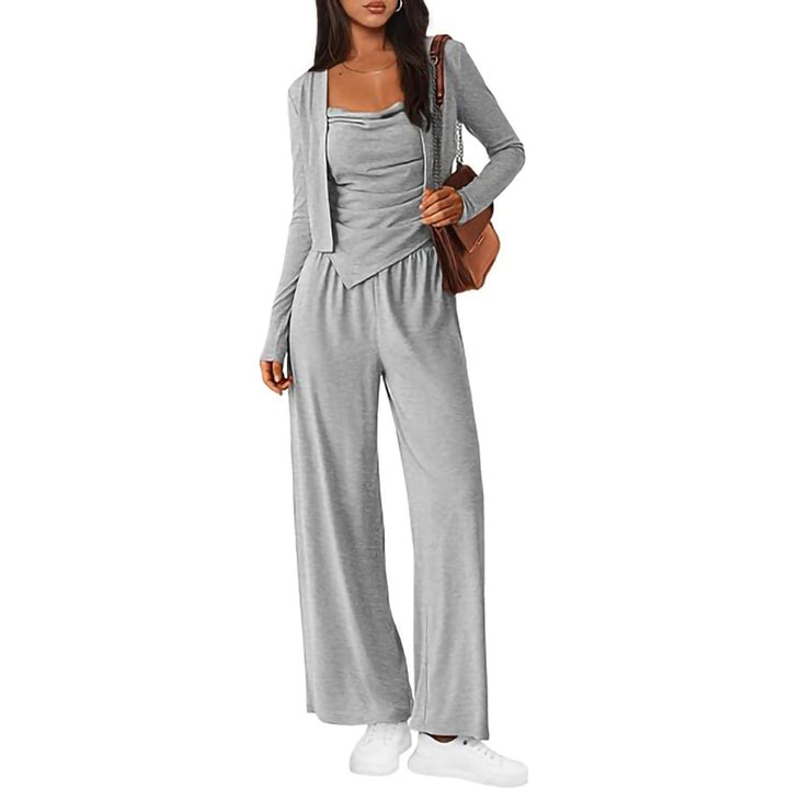 Women Comfortable Jumpsuit with Sleeveless Blouse and Open Cardigan Lune London