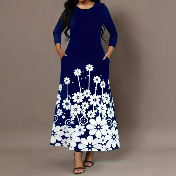 Maxi dress for women with floral design and practical side pockets Lune London