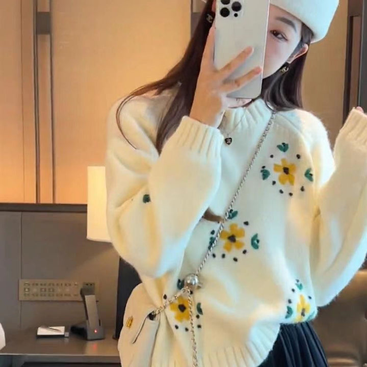 Pull en maille pour femme avec appliqués floraux Chic & Stil