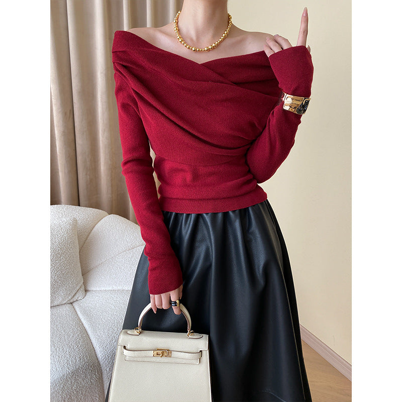 Women's Elegant Top with Asymmetric Collar and Ruffled Details Chic & Stil