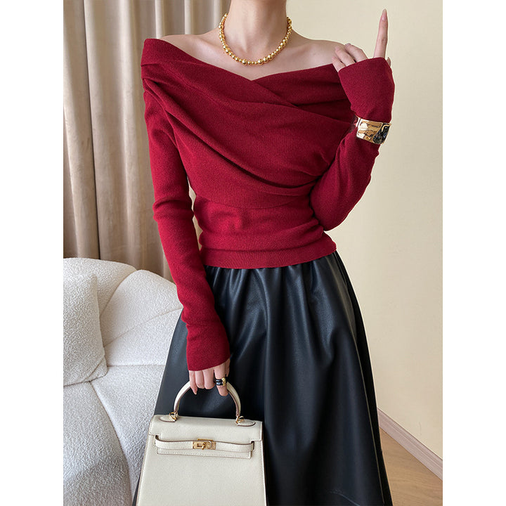 Women's Elegant Top with Asymmetric Collar and Ruffled Details Chic & Stil