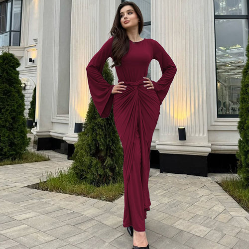 Lune London Elegant maxi dress for women with curved hem and casual batwing sleeves
