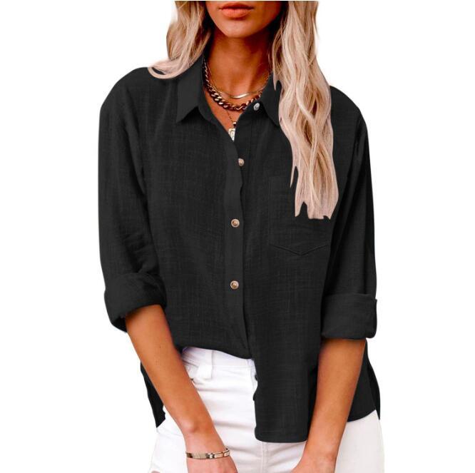 Casual linen blouse for women with short sleeves and button details Lune London