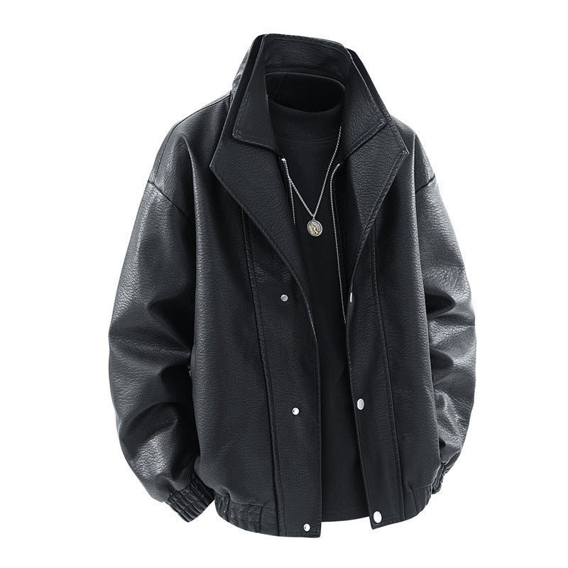 Oversized leather jacket for men with stylish collar and practical pockets Lune London