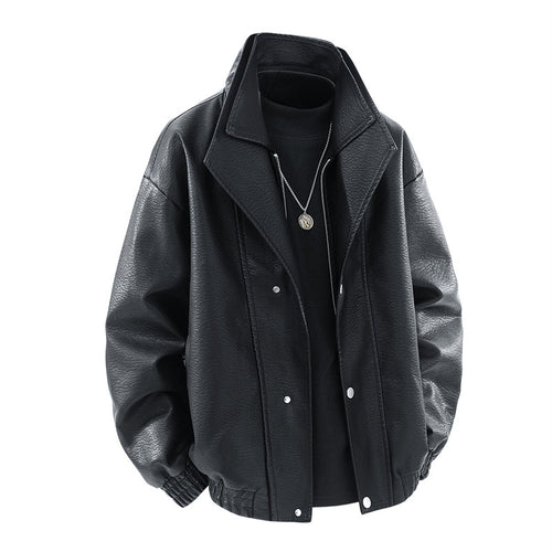 Oversized leather jacket for men with stylish collar and practical pockets Lune London
