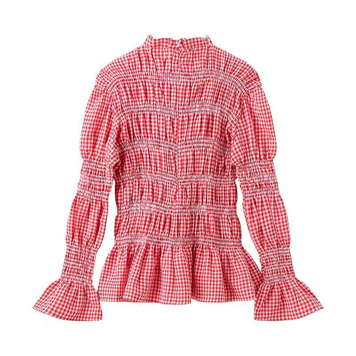 Ruffled blouse for women with gingham pattern and elegant puff sleeves Lune London