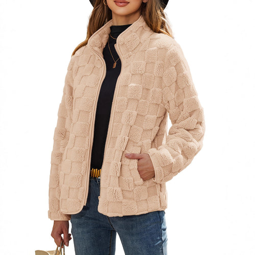 Women's fleece jacket with textured surface and high collar Lune London
