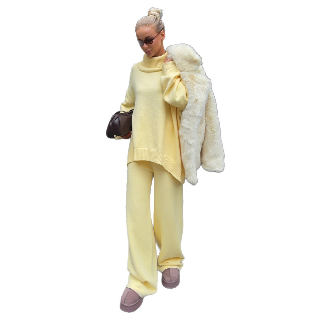 Women Casual Knit Jumpsuit with High Collar and Wide Leg Lune London