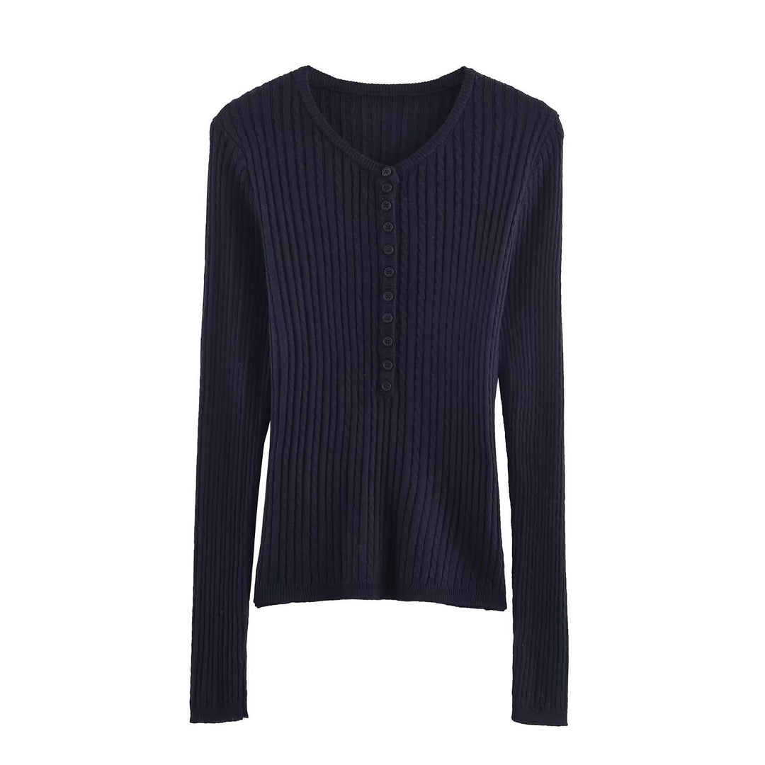 Long sleeve women's t-shirt with ribbed structured design and button details Lune London