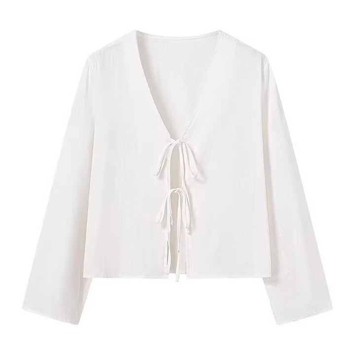 Casual linen T-shirt for women with tying ties and loose fit Lune London