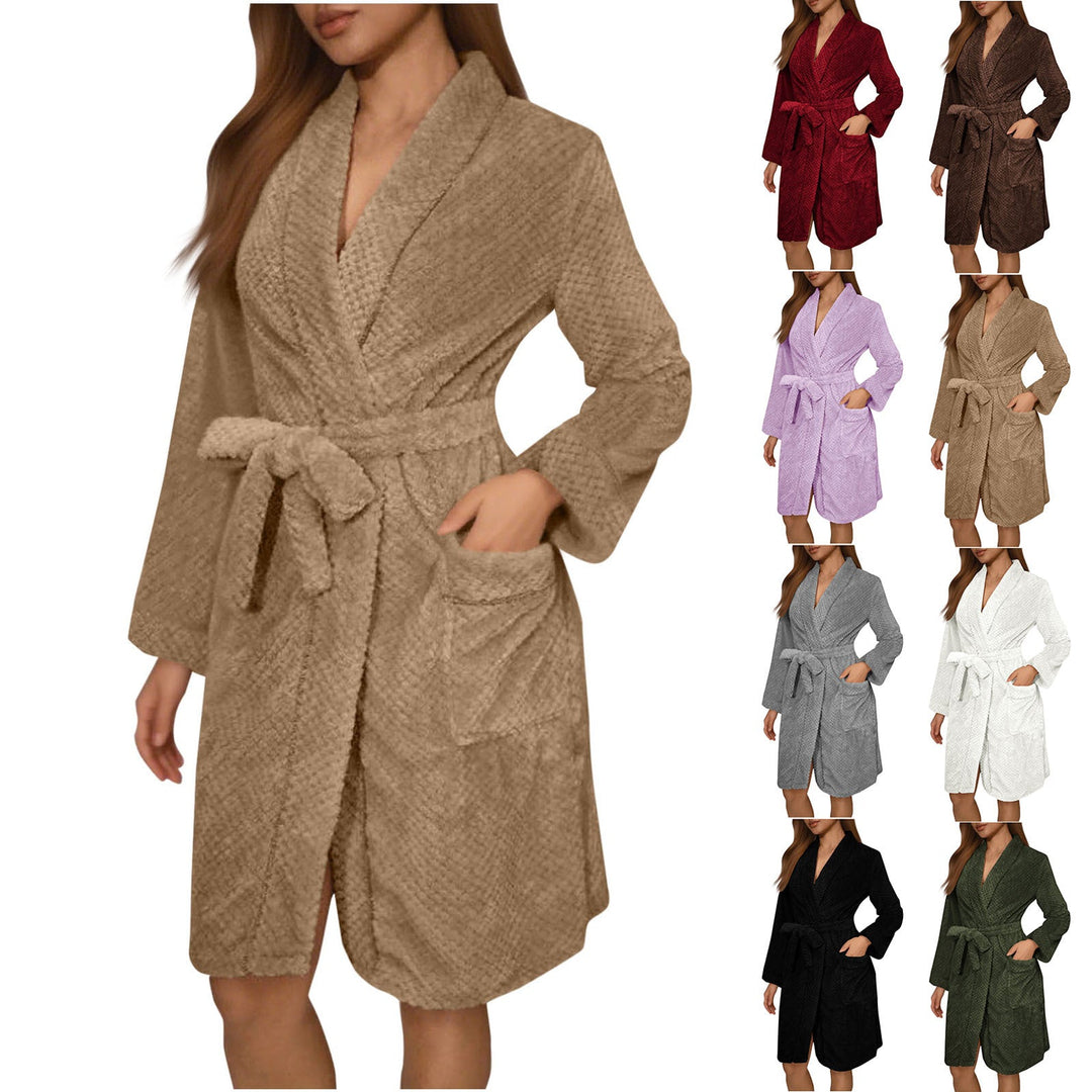 Women's Cozy Bathrobe with Belt and Pockets Lune London