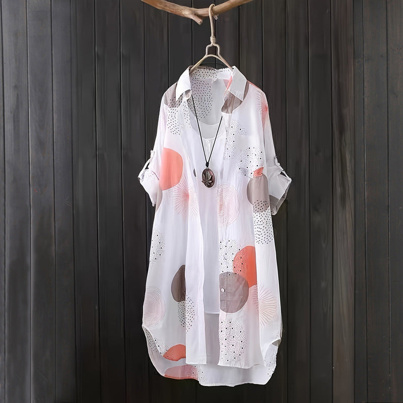 Ladies Lightweight Geometric Print Tunic Shirt Lune London