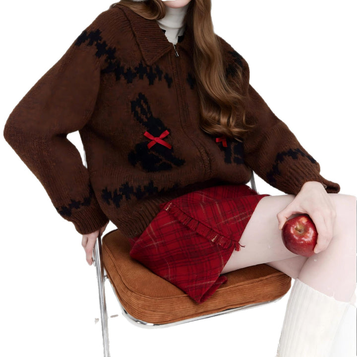 Cardigan pour femmes avec motif animal et nœuds décoratifs