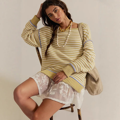 Oversized knit sweater for women with striped pattern and relaxed fit Lune London