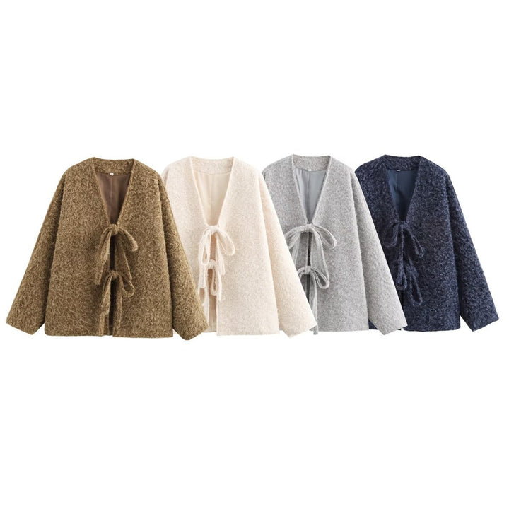 Ladies Oversized Cozy Jacket with Cord and Soft Material Lune London