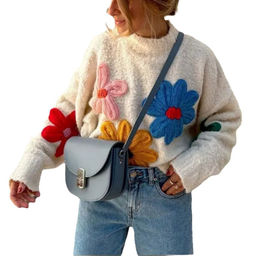 Ladies nice sweater with floral appliqués Lune London