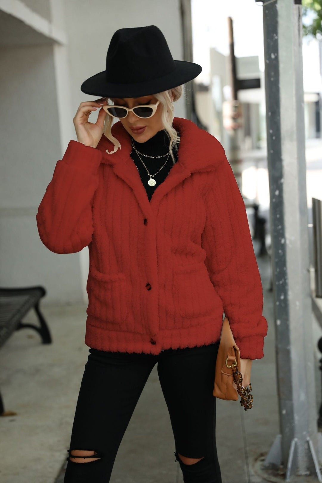 Fleece jacket for women with modern quilted details and patch pockets Lune London