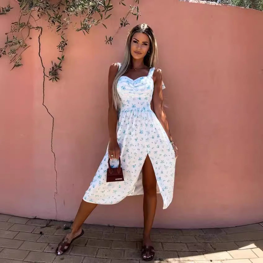Lune London Floral Print High Slit Midi Dress