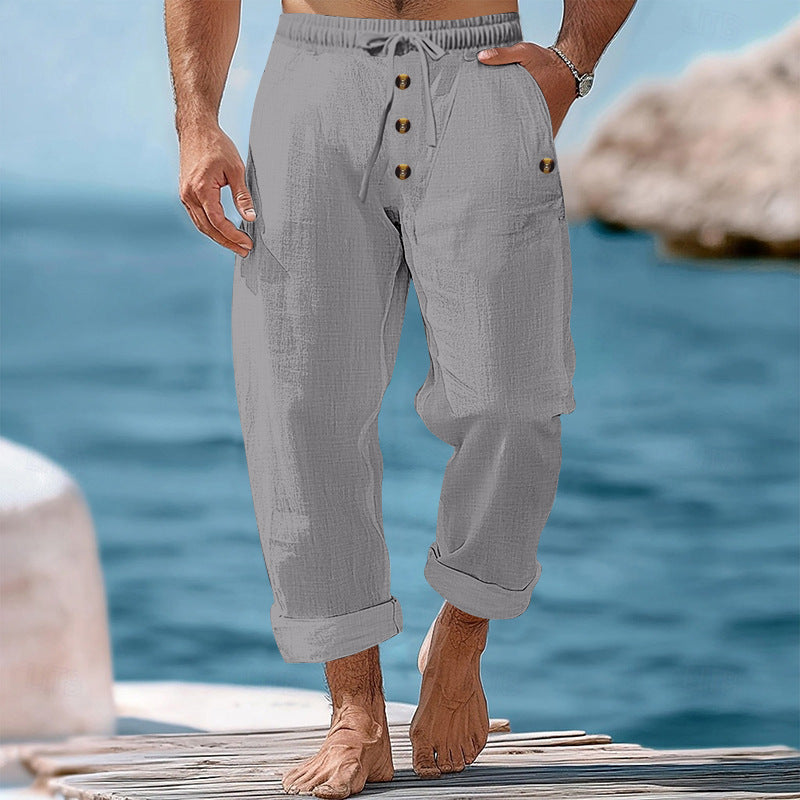 Men's casual beach shorts with elastic waistband and practical button details Lune London