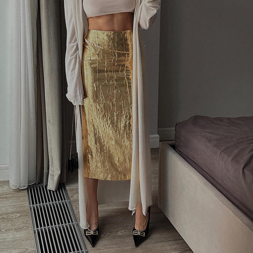 Ladies Shiny Skirt in Metallic Fabric Lune London