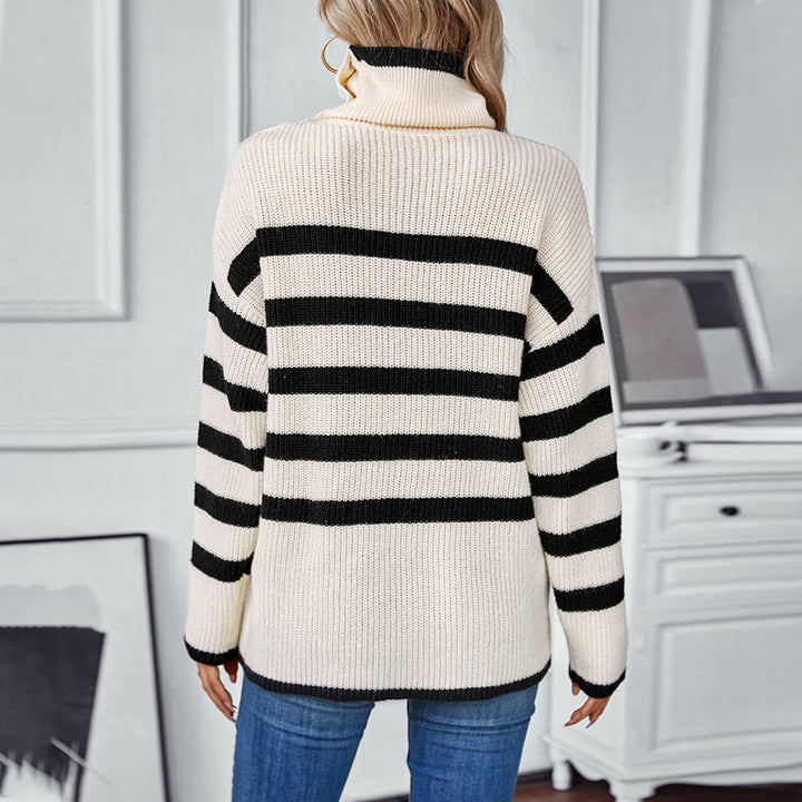 Women's turtleneck sweater with button details and striped design Lune London