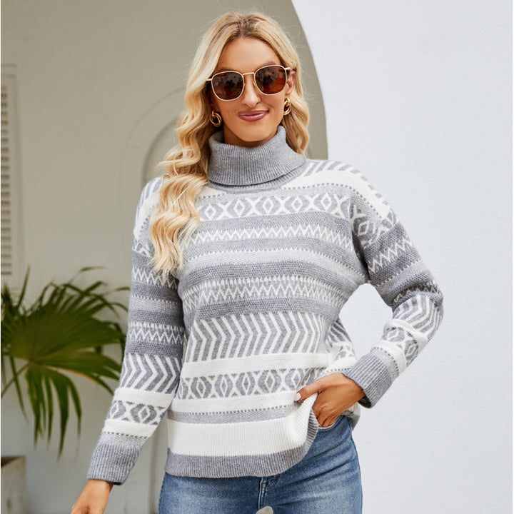 Lune London women's trendy turtleneck sweater with geometric pattern