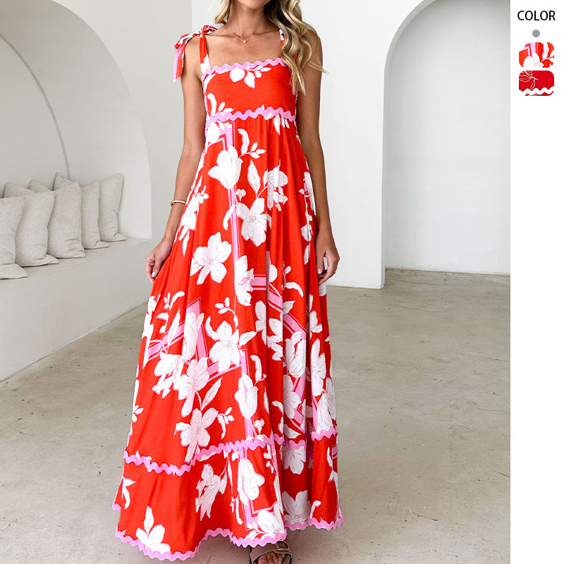 Maxi dress for women with a playful strap design and a chic & stylish print