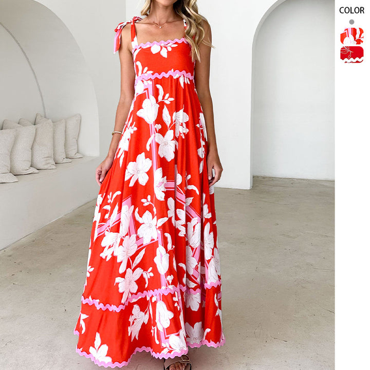 Maxi dress for women with a playful strap design and a chic & stylish print