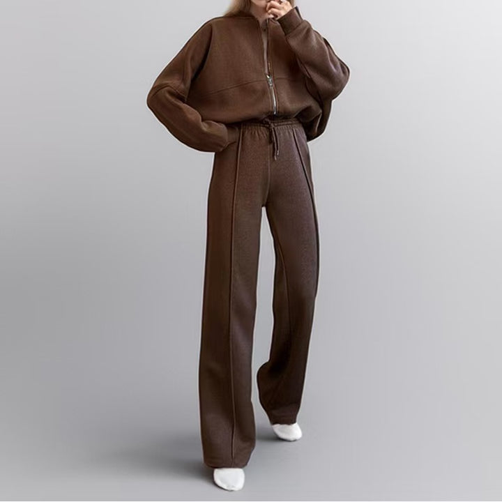 Ladies zip-up sporty hoodie with loose jogging pants Lune London