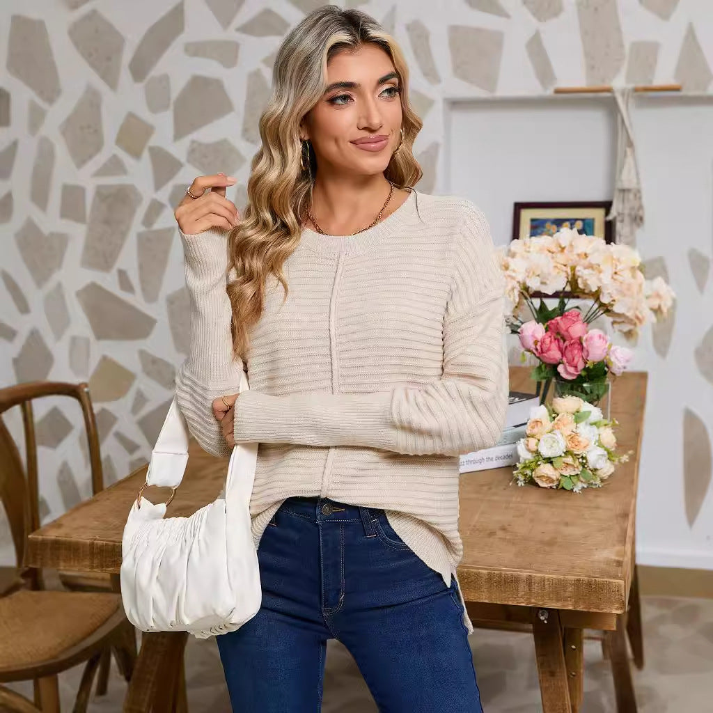 Pull en tricot pour femmes avec une structure à côtes fines et une coupe décontractée Chic & Stil