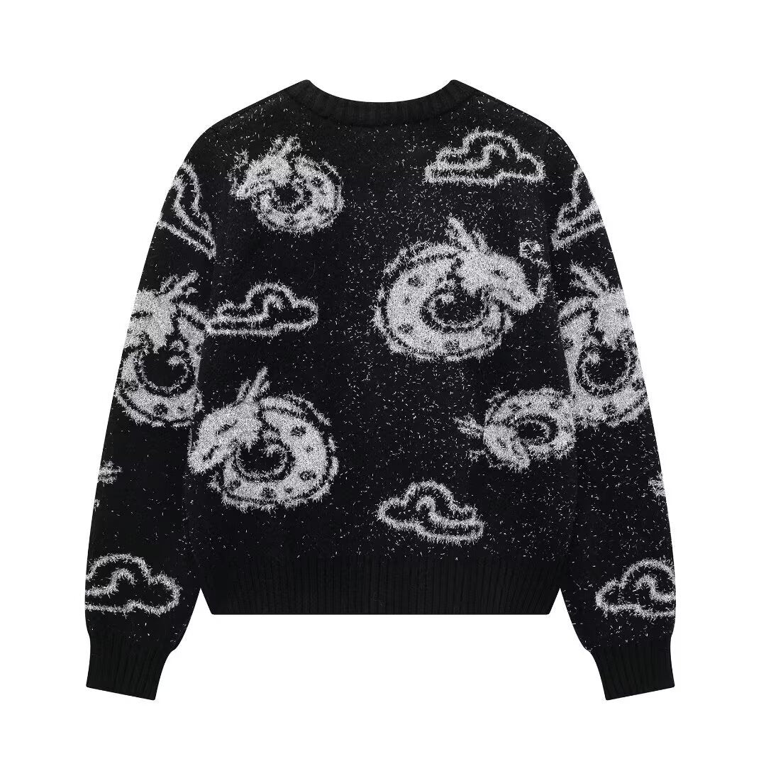 Knit jacket for women with a unique dragon pattern and button closure Lune London
