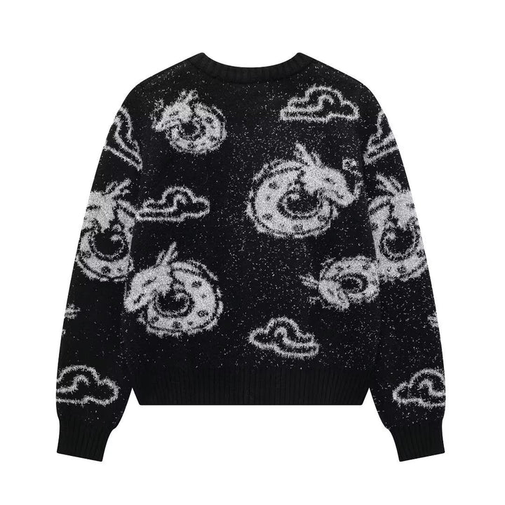 Knit jacket for women with a unique dragon pattern and button closure Lune London
