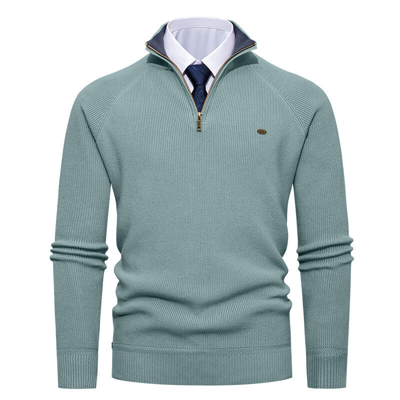 Elegant knitted pullover for men with high collar and zipper Lune London