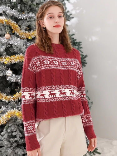 Thick knit sweater for ladies with festive pattern and high collar Lune London