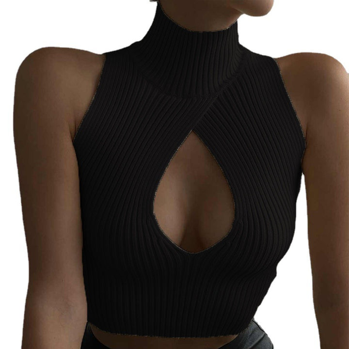 Sleeveless women's top with high collar and deep neckline Lune London